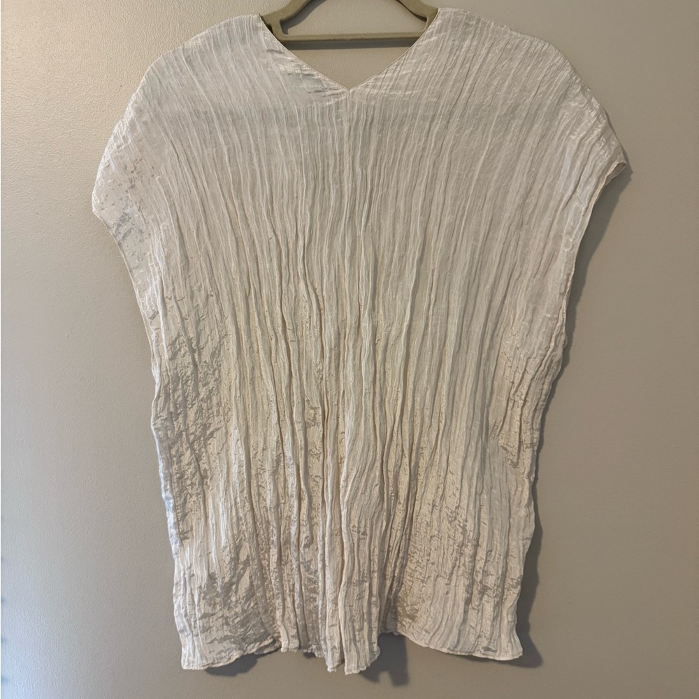 [VINCE] Crinkle V-Neck Popover Blouse in Ivory - Picture 4 of 8